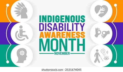 Indigenous Disability Awareness Month background or banner design template is observed every year in November. Holiday concept. Template for card, poster, placard, template.