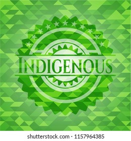 Indigenous green emblem with triangle mosaic background