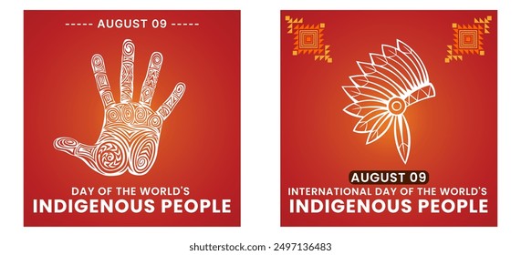 indigenous international peoples day social media design. International Day of the World's Indigenous Peoples. custom design with feathers and hand concept. modern posts