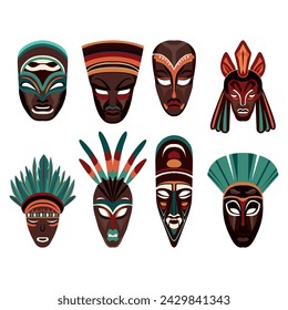 Conjunto de máscara indígena ilustración vectorial.