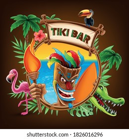 indigenous mask for tiki bar illustration