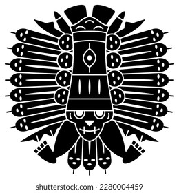 Indigenous Native American design from ancient Peru. Nazca pottery. Indian ornament. Geometrical pattern with human face and feet. Black and white negative silhouette.