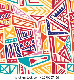 Indigenous pattern fashion print design. Seamless Inca empire style art. Vector illustration texture.