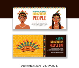 Indigenous People Day Horizontal Banner Flat Cartoon Hand Drawn Templates Background Illustration