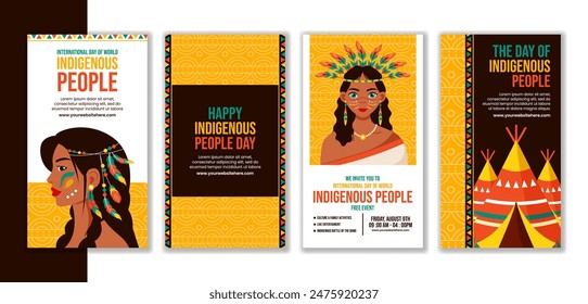 Indigenous People Day Social Media Stories Flat Cartoon Hand Drawn Templates Background Illustration