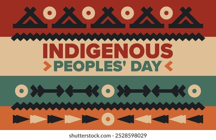 Indigenous Peoples' Day. Native American Day. American Indian culture. Heritage Month. Celebrate annual in United States. Tradition pattern. Poster, card, banner and background. Vector illustration