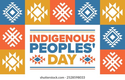 Indigenous Peoples' Day. Native American Day. American Indian culture. Heritage Month. Celebrate annual in United States. Tradition pattern. Poster, card, banner and background. Vector illustration