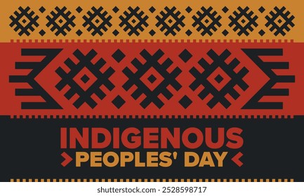 Indigenous Peoples' Day. Native American Day. American Indian culture. Heritage Month. Celebrate annual in United States. Tradition pattern. Poster, card, banner and background. Vector illustration