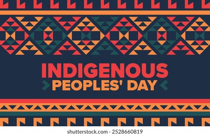 Indigenous Peoples' Day. Native American Day. American Indian culture. Heritage Month. Celebrate annual in United States. Tradition pattern. Poster, card, banner and background. Vector illustration