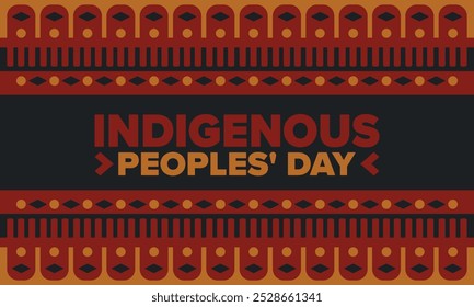 Indigenous Peoples' Day. Native American Day. American Indian culture. Heritage Month. Celebrate annual in United States. Tradition pattern. Poster, card, banner and background. Vector illustration