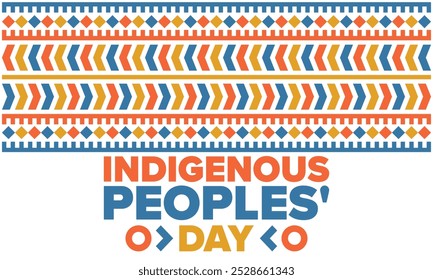 Indigenous Peoples' Day. Native American Day. American Indian culture. Heritage Month. Celebrate annual in United States. Tradition pattern. Poster, card, banner and background. Vector illustration