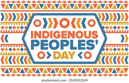 Indigenous Peoples' Day. Native American Day. American Indian culture. Heritage Month. Celebrate annual in United States. Tradition pattern. Poster, card, banner and background. Vector illustration