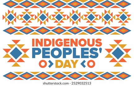 Indigenous Peoples' Day. Native American Day. American Indian culture. Heritage Month. Celebrate annual in United States. Tradition pattern. Poster, card, banner and background. Vector illustration