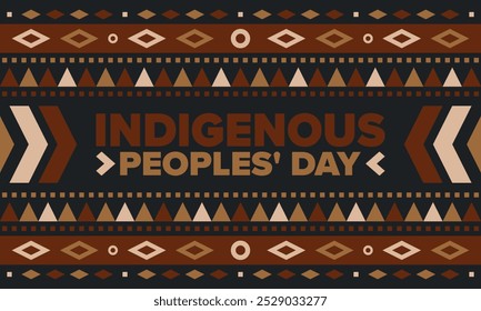 Indigenous Peoples' Day. Native American Day. American Indian culture. Heritage Month. Celebrate annual in United States. Tradition pattern. Poster, card, banner and background. Vector illustration