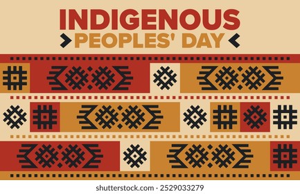 Indigenous Peoples' Day. Native American Day. American Indian culture. Heritage Month. Celebrate annual in United States. Tradition pattern. Poster, card, banner and background. Vector illustration