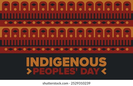 Indigenous Peoples' Day. Native American Day. American Indian culture. Heritage Month. Celebrate annual in United States. Tradition pattern. Poster, card, banner and background. Vector illustration