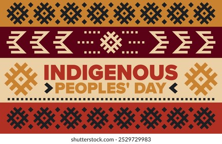 Indigenous Peoples' Day. Native American Day. American Indian culture. Heritage Month. Celebrate annual in United States. Tradition pattern. Poster, card, banner and background. Vector illustration