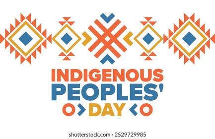 Indigenous Peoples' Day. Native American Day. American Indian culture. Heritage Month. Celebrate annual in United States. Tradition pattern. Poster, card, banner and background. Vector illustration