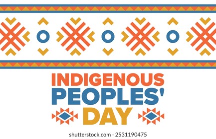 Indigenous Peoples' Day. Native American Day. American Indian culture. Heritage Month. Celebrate annual in United States. Tradition pattern. Poster, card, banner and background. Vector illustration