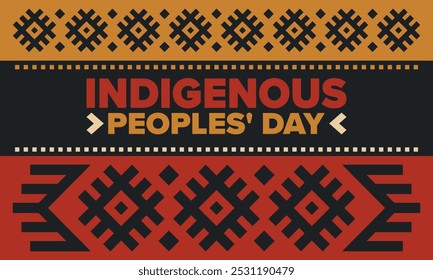 Indigenous Peoples' Day. Native American Day. American Indian culture. Heritage Month. Celebrate annual in United States. Tradition pattern. Poster, card, banner and background. Vector illustration