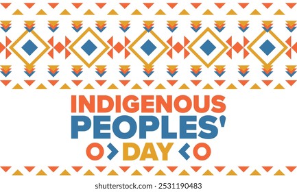 Indigenous Peoples' Day. Native American Day. American Indian culture. Heritage Month. Celebrate annual in United States. Tradition pattern. Poster, card, banner and background. Vector illustration