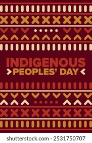 Indigenous Peoples' Day. Native American Day. American Indian culture. Heritage Month. Celebrate annual in United States. Tradition pattern. Poster, card, banner and background. Vector illustration