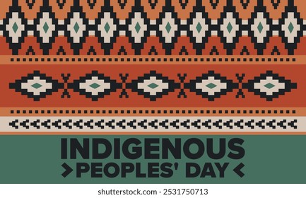 Indigenous Peoples' Day. Native American Day. American Indian culture. Heritage Month. Celebrate annual in United States. Tradition pattern. Poster, card, banner and background. Vector illustration