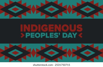 Indigenous Peoples' Day. Native American Day. American Indian culture. Heritage Month. Celebrate annual in United States. Tradition pattern. Poster, card, banner and background. Vector illustration