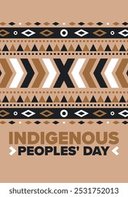 Indigenous Peoples' Day. Native American Day. American Indian culture. Heritage Month. Celebrate annual in United States. Tradition pattern. Poster, card, banner and background. Vector illustration