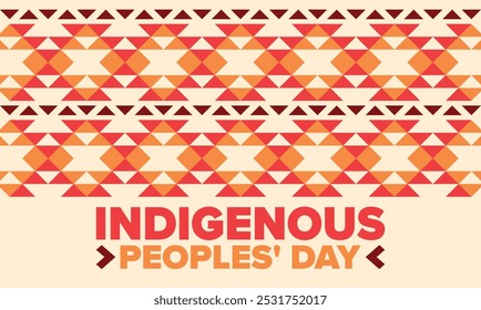 Indigenous Peoples' Day. Native American Day. American Indian culture. Heritage Month. Celebrate annual in United States. Tradition pattern. Poster, card, banner and background. Vector illustration