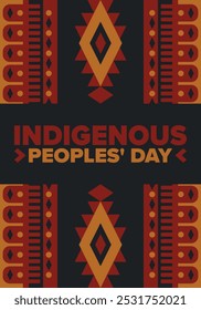 Indigenous Peoples' Day. Native American Day. American Indian culture. Heritage Month. Celebrate annual in United States. Tradition pattern. Poster, card, banner and background. Vector illustration