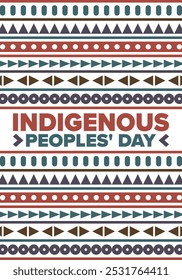 Indigenous Peoples' Day. Native American Day. American Indian culture. Heritage Month. Celebrate annual in United States. Tradition pattern. Poster, card, banner and background. Vector illustration