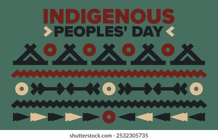 Indigenous Peoples' Day. Native American Day. American Indian culture. Heritage Month. Celebrate annual in United States. Tradition pattern. Poster, card, banner and background. Vector illustration