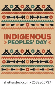 Indigenous Peoples' Day. Native American Day. American Indian culture. Heritage Month. Celebrate annual in United States. Tradition pattern. Poster, card, banner and background. Vector illustration