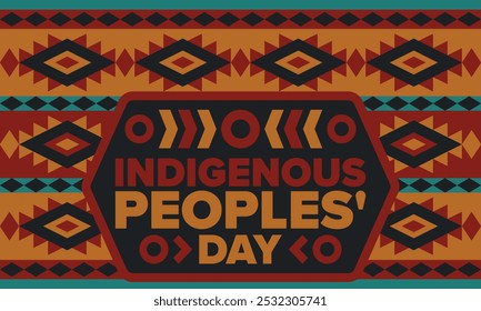 Indigenous Peoples' Day. Native American Day. American Indian culture. Heritage Month. Celebrate annual in United States. Tradition pattern. Poster, card, banner and background. Vector illustration