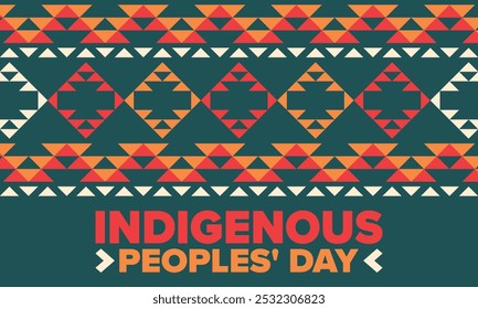 Indigenous Peoples' Day. Native American Day. American Indian culture. Heritage Month. Celebrate annual in United States. Tradition pattern. Poster, card, banner and background. Vector illustration