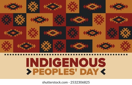 Indigenous Peoples' Day. Native American Day. American Indian culture. Heritage Month. Celebrate annual in United States. Tradition pattern. Poster, card, banner and background. Vector illustration