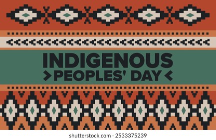 Indigenous Peoples' Day. Native American Day. American Indian culture. Heritage Month. Celebrate annual in United States. Tradition pattern. Poster, card, banner and background. Vector illustration