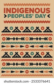 Indigenous Peoples' Day. Native American Day. American Indian culture. Heritage Month. Celebrate annual in United States. Tradition pattern. Poster, card, banner and background. Vector illustration