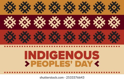 Indigenous Peoples' Day. Native American Day. American Indian culture. Heritage Month. Celebrate annual in United States. Tradition pattern. Poster, card, banner and background. Vector illustration