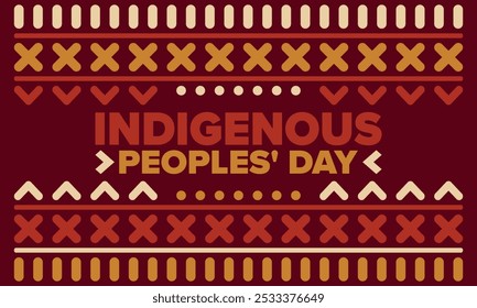 Indigenous Peoples' Day. Native American Day. American Indian culture. Heritage Month. Celebrate annual in United States. Tradition pattern. Poster, card, banner and background. Vector illustration