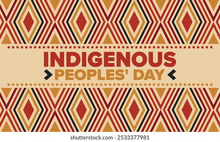 Indigenous Peoples' Day. Native American Day. American Indian culture. Heritage Month. Celebrate annual in United States. Tradition pattern. Poster, card, banner and background. Vector illustration