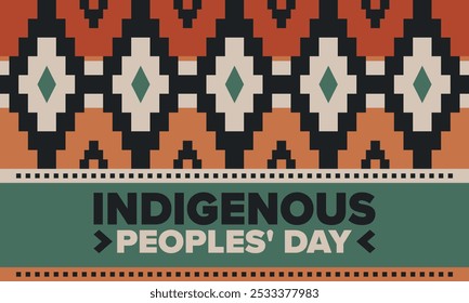 Indigenous Peoples' Day. Native American Day. American Indian culture. Heritage Month. Celebrate annual in United States. Tradition pattern. Poster, card, banner and background. Vector illustration