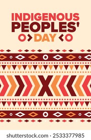 Indigenous Peoples' Day. Native American Day. American Indian culture. Heritage Month. Celebrate annual in United States. Tradition pattern. Poster, card, banner and background. Vector illustration