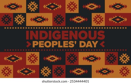 Indigenous Peoples' Day. Native American Day. American Indian culture. Heritage Month. Celebrate annual in United States. Tradition pattern. Poster, card, banner and background. Vector illustration