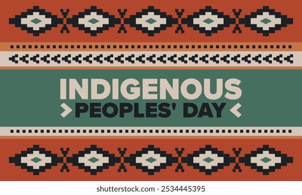 Indigenous Peoples' Day. Native American Day. American Indian culture. Heritage Month. Celebrate annual in United States. Tradition pattern. Poster, card, banner and background. Vector illustration