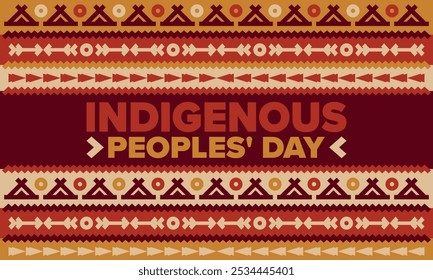 Indigenous Peoples' Day. Native American Day. American Indian culture. Heritage Month. Celebrate annual in United States. Tradition pattern. Poster, card, banner and background. Vector illustration