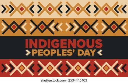 Indigenous Peoples' Day. Native American Day. American Indian culture. Heritage Month. Celebrate annual in United States. Tradition pattern. Poster, card, banner and background. Vector illustration