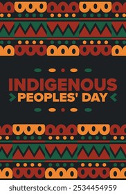 Indigenous Peoples' Day. Native American Day. American Indian culture. Heritage Month. Celebrate annual in United States. Tradition pattern. Poster, card, banner and background. Vector illustration