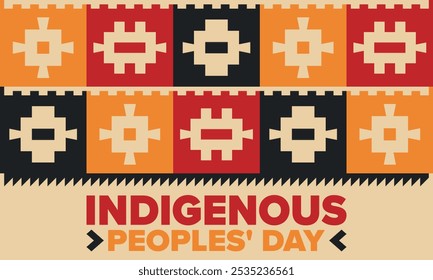 Indigenous Peoples' Day. Native American Day. American Indian culture. Heritage Month. Celebrate annual in United States. Tradition pattern. Poster, card, banner and background. Vector illustration